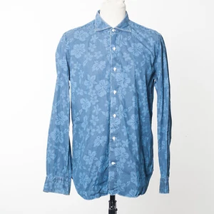 VINCENZO DI RUGGIERO Shirt Blue Flower Print Cutaway Italy Handmade 41/16 - Picture 1 of 5