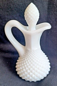 Vintage English Hobnail Milk Glass Diamond Point 5 in. Salad Cruet Westmoreland - Picture 1 of 5