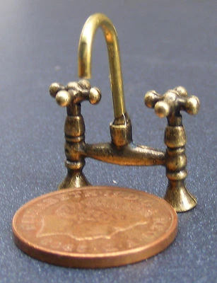  Antiqued Brass Mixer Taps Tumdee 1:12 ScaleDolls House Miniature Accessory 668 - Image 1 of 2