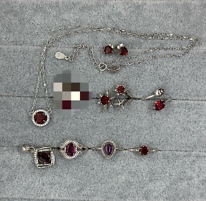 Wholesale Lot 8 Garnet Rings Pendant Necklace Earrings Silver Gemstone Jewelry