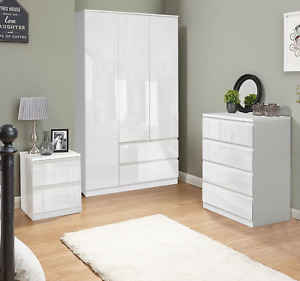 Bedroom Furniture Set High Gloss Wardrobe Chest of Drawers Bedside Cabinet Table