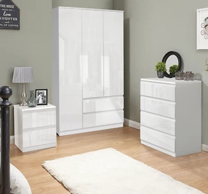 Bedroom Furniture Set High Gloss Wardrobe Chest of Drawers Bedside Cabinet Table - Picture 1 of 107