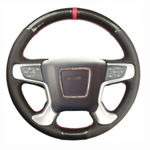 Black Carbon Fiber Leather Steering Wheel Hand Sewing Wrap For GMC YUKON Sierra
