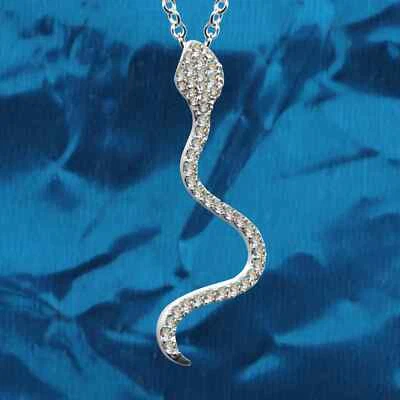 NEU Exklusiver Schlangen Anhänger + Kette-Echt 925 Sterling Silber Zirkonia   - Bild 1 von 4