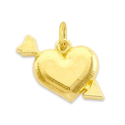 10k Solid Gold Heart with Arrow Charm, Tiny  Heart Charm for Bracelet - Image 1 of 4