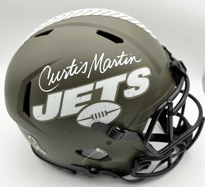 Curtis Martin Signed Speed Authentic Jets Salute To Service FS Helmet Auto PSA - Image 1 of 4