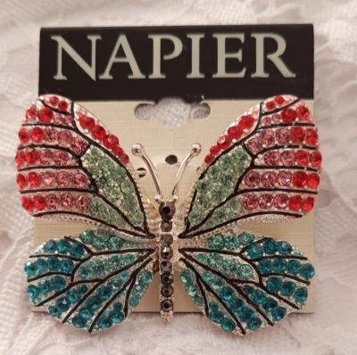 New Napier Silver Tone Brightly Colored Butterfly Pin - Image 1 of 4