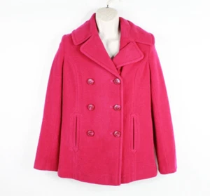 Tommy Hilfiger Pea Coat Women’s Size 4 Fuchsia Wool Blend Double Breasted Lined - Picture 1 of 11