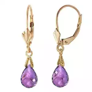 Pendientes de palanca de amatista natural en oro amarillo de 14 K (4,50 CTW) - Imagen 1 de 2