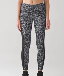LULULEMON Womens Deep Breath Tight Leggings Size 4 Iced Wave White Black Running - Picture 1 of 17
