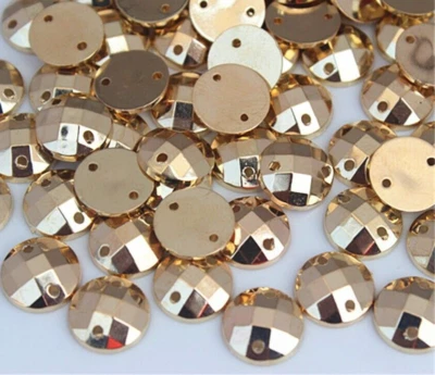 100 x metallic gold sew On ROUND 10mm Jewel GEM  RHINESTONE trim Bead SEWING - Image 1 of 4