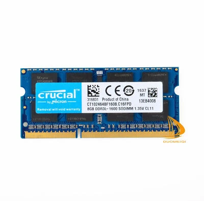 Crucial 16GB 8GB 4GB 2Rx8 PC3L-12800 DDR3 1600Mhz SODIMM Laptop Memory 2RX8 RAM, - Image 1 of 4