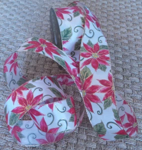 Ribbon Christmas Poinsettia w/ Gold Accents WIRE EDGE Holiday Ribbon 2.5"  5 yds - Bild 1 von 12