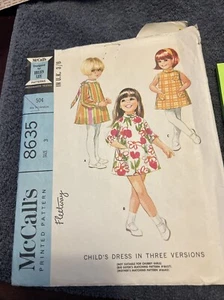 Vintage McCall Pattern 8635 Childs Dress In Three Versions Size 3 1966 - Picture 1 of 4