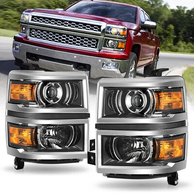 For 2014-2015 Chevy Silverado 1500 Projector Headlights Chrome Trim w/ Bulbs - Image 1 of 4