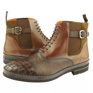 Lorens "Cesar" Men's Lace-Up Leather Ankle Boots, Cognac/Brown, Made in Spain - Picture 1 of 6
