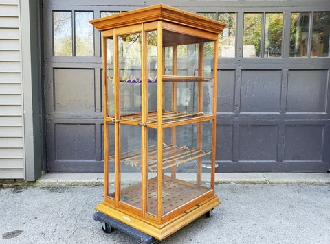 Antique Oak Ribbon Cabinet Display Case Exhibition Show Case Co Country Store Cover