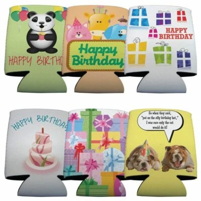 Happy Birthday Themed Can Cooler Set of 6 - FREE SHIPPING - Image 1 of 4
