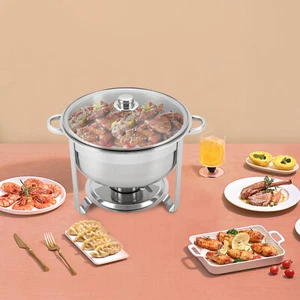 8.5L Chafing Dish Buffet Set Round Chafers BBQ Party Stainless Steel W/Glass Lid - Picture 1 of 22