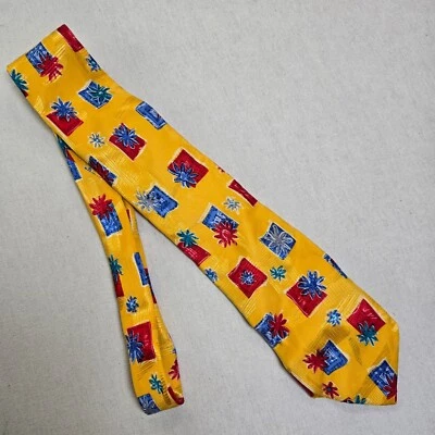 Corbata Floral Bullock & Jones De Colección Amarillo Rojo 100% Seda Geométrica Años 90 San Francisco Foto 1 de 4