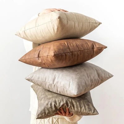 Pack of 4 Neutral Decorative Faux Leather Throw Pillow Covers 20x20 inch, Sof... - Image 1 of 4