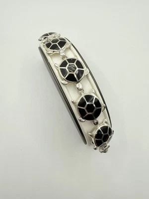 Turtle Bracelet Abalone/shell Black Enamel Silver Tone - Image 1 of 4