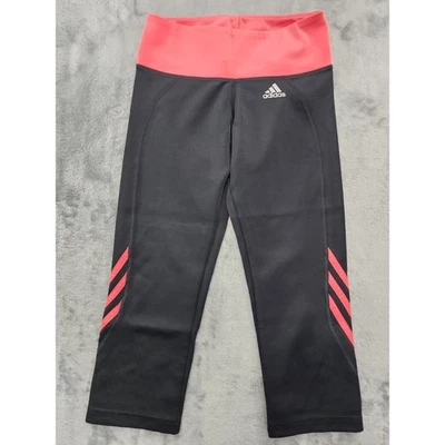 Adidas Leggings Womens S Black Coral Climalite 3 Stripe Active Capri Workout Gym - Image 1 of 4
