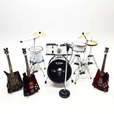 1/12 Miniature Drum Set P.D.P Style White + 3Guitars & Mic New Display Prop Gift - Image 1 of 4