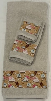 Juego de 3 toallas de baño decoración baño bastón caramelo cacao chocolate caliente de Navidad Foto 1 de 4