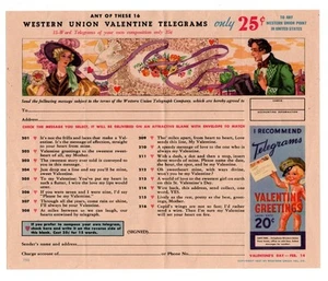 1937 Western Union Valentine Telegrams Vintage Greeting Fancy Telegraph - Picture 1 of 2