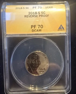 2018S ANACS PR70 DCAM Reverse Proof Jefferson Nickel - Image 1 of 2