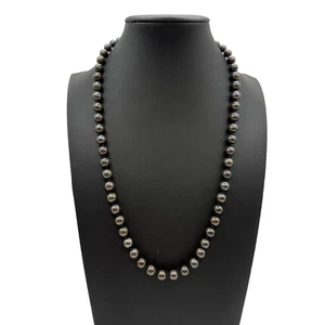 Vintage Tahitian Black Pearl Beaded & 14K Clasp Knotted 20" Necklace Natural - Picture 1 of 8