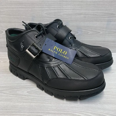 Polo Ralph Lauren Dover III Black Leather Lace Up Buckle Boots Men’s Size 14 D - Image 1 of 4