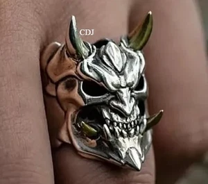 Trendy Halloween Day Gift For Men's Solid Metal Horror Devil Ring 925 Silver - Picture 1 of 4