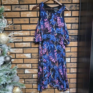Anthropologie Maeve Size 12 Elia Dress Cold Shoulder Dress Lined Floral Blue - Picture 1 of 14