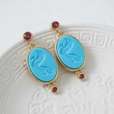 Pendientes Museo Intaglio Pájaro Fénix Cisne Oro Circonita Griega Turquesa De Colección Alas Arte Foto 1 de 4