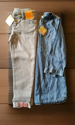 NWT Lot Of 2 Size 5 Girls Gymboree Jeans & Crazy 8 Blue Jean Long Sleeve Dress - Image 1 of 4