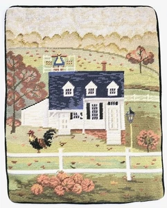 FALL ON THE FARM WOOL NEEDLEPOINT PILLOW COVER, PUMPKINS, ROOSTER, VELVET BACK - Picture 1 of 8