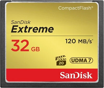 SanDisk 32GB Extreme CompactFlash Memory Card UDMA 7 Speed Up To 120MB/s Gold - Image 1 of 4