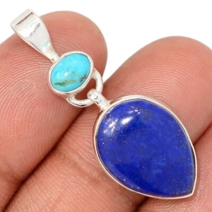Natural Lapis Lazuli & Mohave Blue Turquoise 925 Silver Pendant NS1A CP71829 - Picture 1 of 1