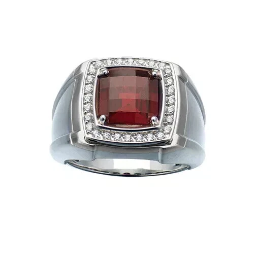 Anéis de noivado masculinos granada criados em laboratório folheados a ouro branco 14k prata esterlina - Imagem 1 de 1