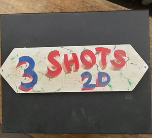 Original Vintage Fairground Fun Fair Sign '3 Shots 2D' Wooden Advertising Sign - Picture 1 of 2