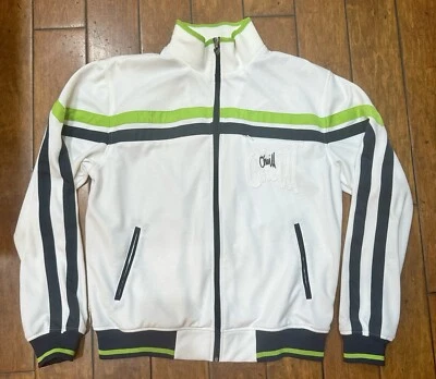 Vintag O'Neill Mens White Blue Green Full Zip Mock Neck Jacket Size L Foto 1 de 4