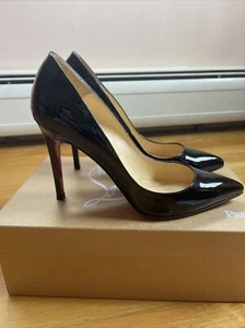 Christian Louboutin Black Pigalle 100 Shoes Patent Black 37.5 Orig $845 - Picture 1 of 12