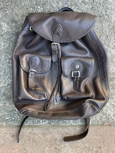 Vintage Mulholland Drawstring Brown Leather Backpack Multi Pocket - Picture 1 of 8