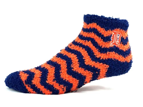 Detroit Tigers Baseball Orange Navy Chevron Gripper Bottom Fuzzy Socks Cover