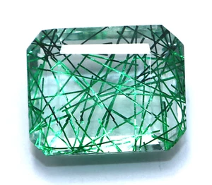 Piedra preciosa doblete verde corte esmeralda cuarzo rutilado natural 42 quilates certificada - Imagen 1 de 7