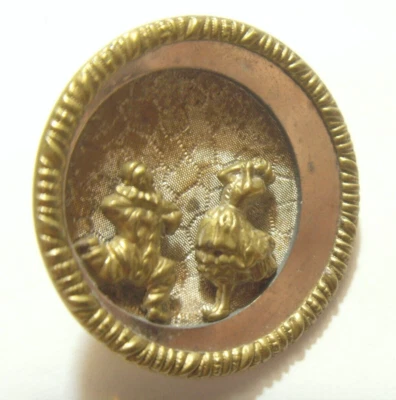 antique 39 mm huge metal picture button Romance couple proposal Moon Dance 52357 - Image 1 of 4