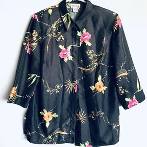 Vintage 1990s Noni Button Up Evening Wear Over Shirt Oriental Silk Look Size M - Picture 1 of 12