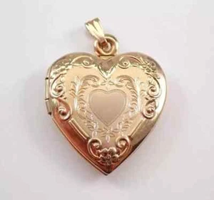Heart Locket Pendant Charm Flower Necklace Pendant 14K Yellow Gold Finish Silver - Picture 1 of 5